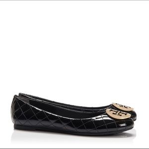 Tory Burch Quinn Quilted Flat Black Patent Leather